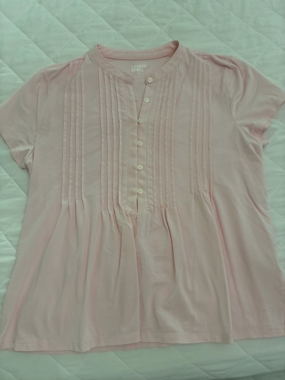 Lands' End Women's Light Pink Pintuck Button-Front Blouse